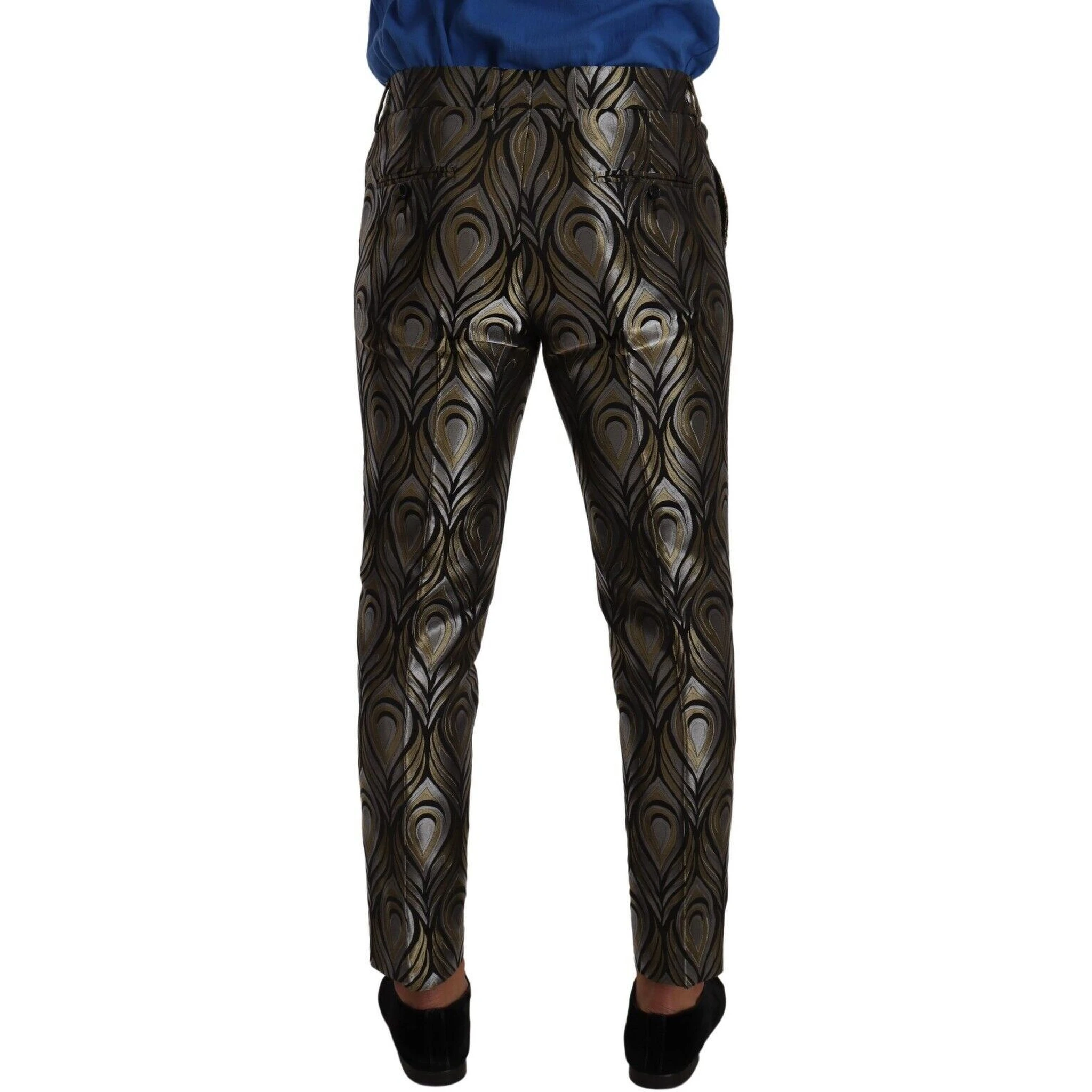 Silver Gold Jacquard Men Trouser Dress Pants