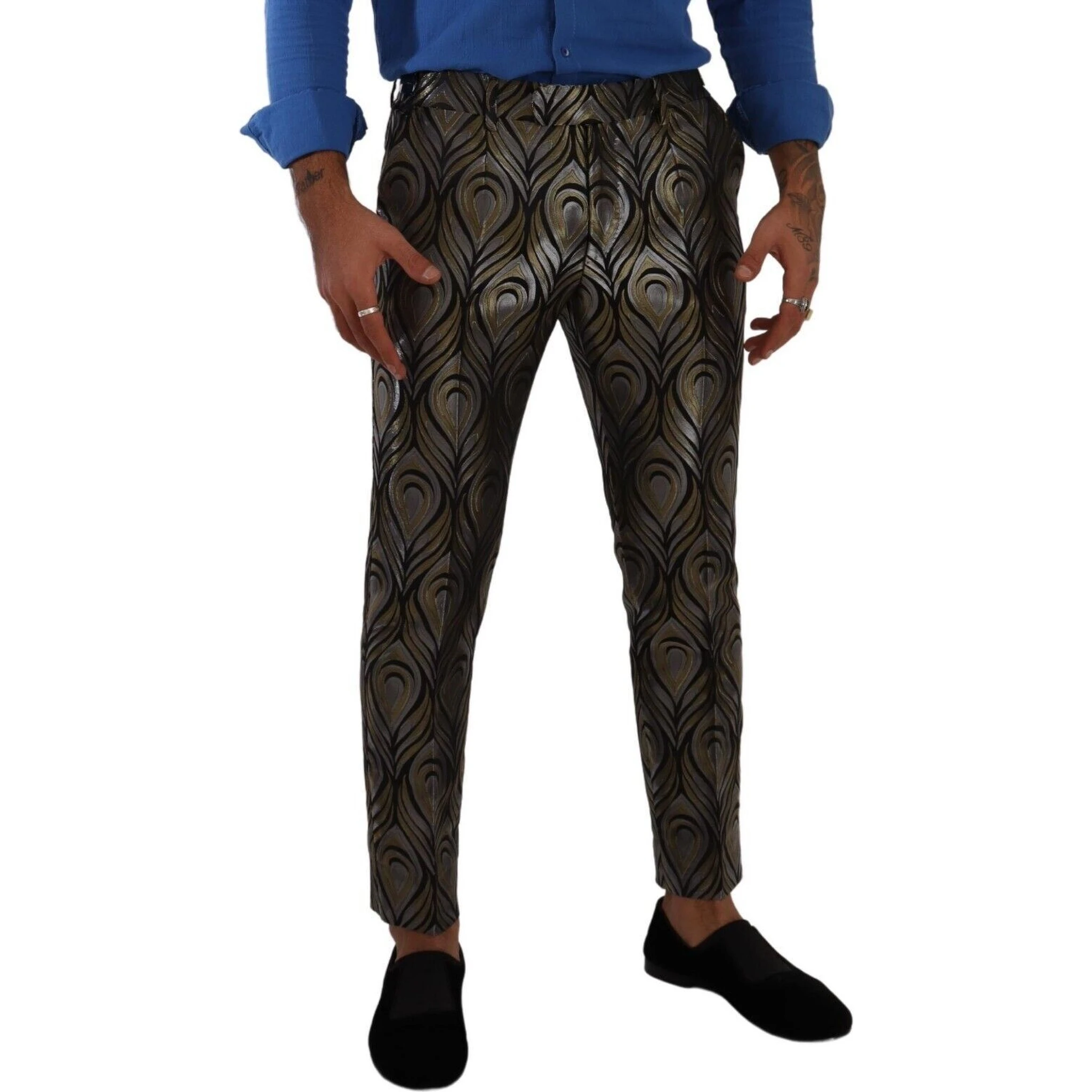 Silver Gold Jacquard Men Trouser Dress Pants