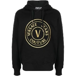 Black Cotton Logo Details Hooded Sweatshirt