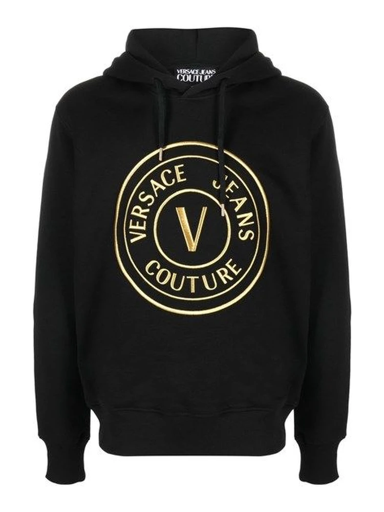 Black Cotton Logo Details Hooded Sweatshirt