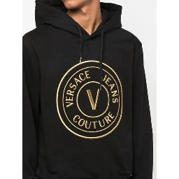 Black Cotton Logo Details Hooded Sweatshirt