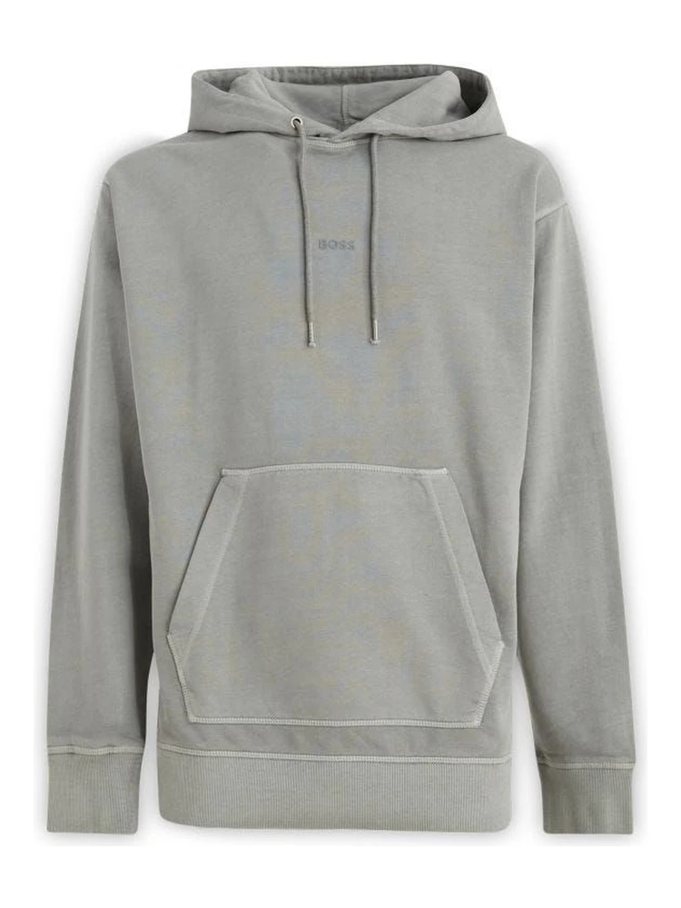 Grey Cotton Logo Details Hooded Sweatshirt