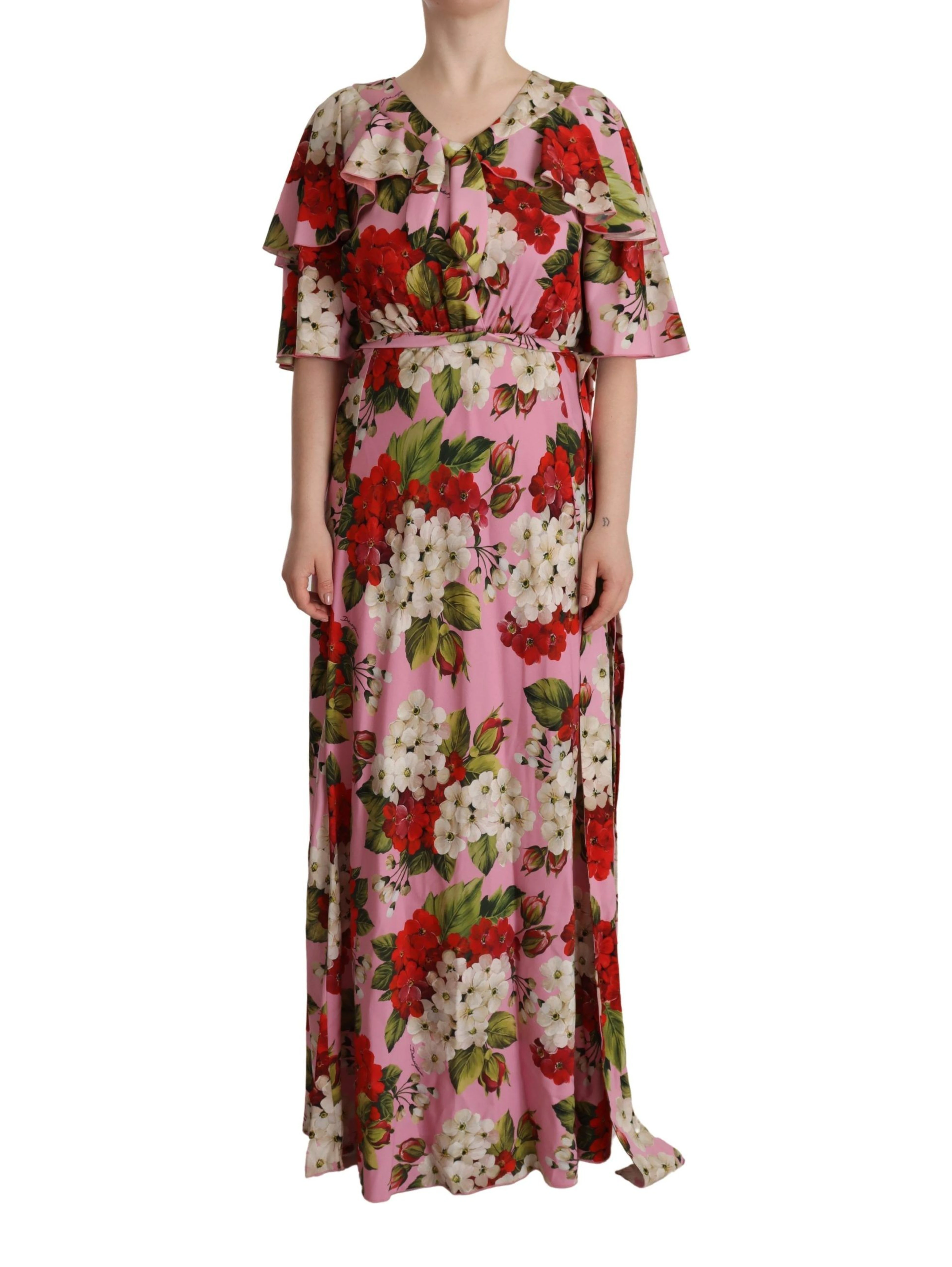 Pink Floral Silk Stretch Gown Maxi Dress