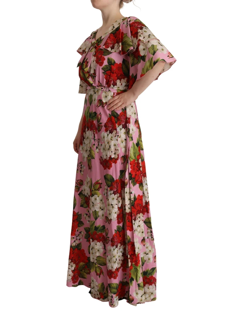 Pink Floral Silk Stretch Gown Maxi Dress