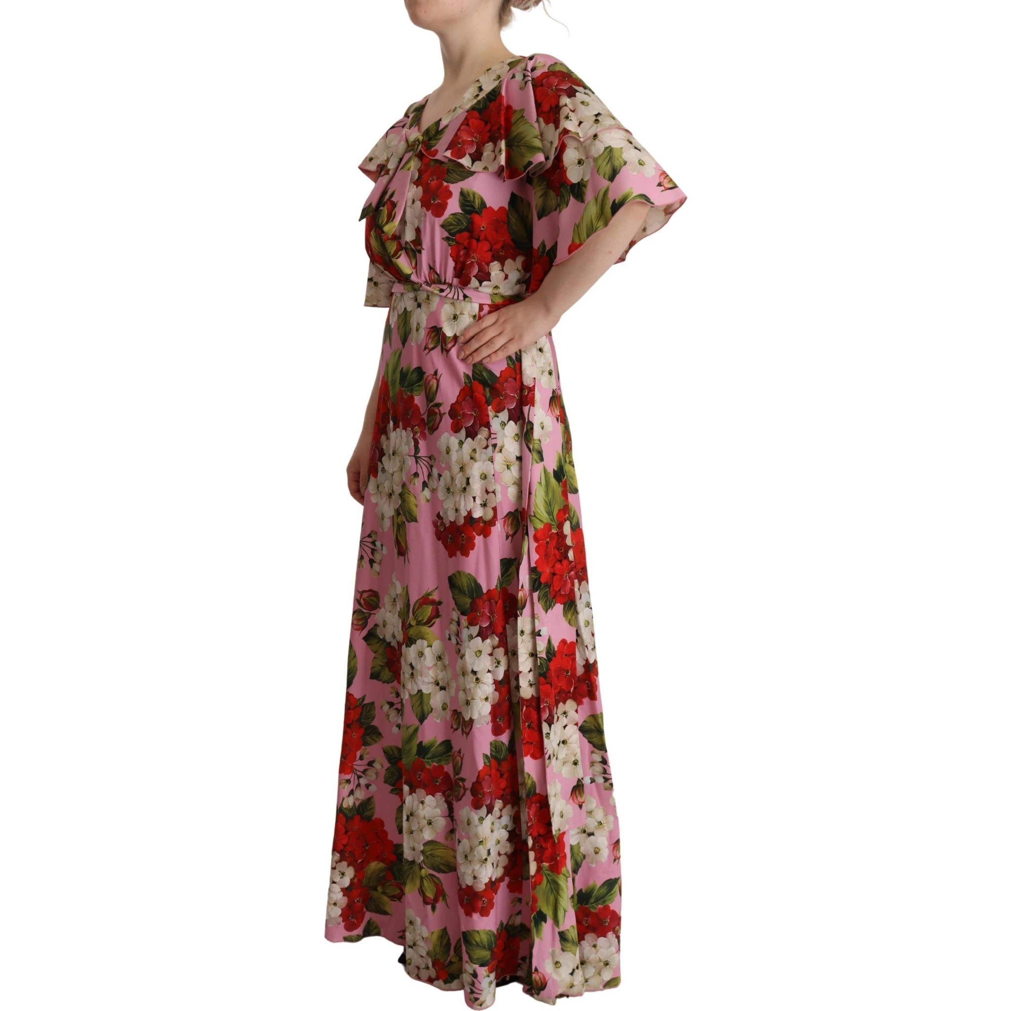 Pink Floral Silk Stretch Gown Maxi Dress