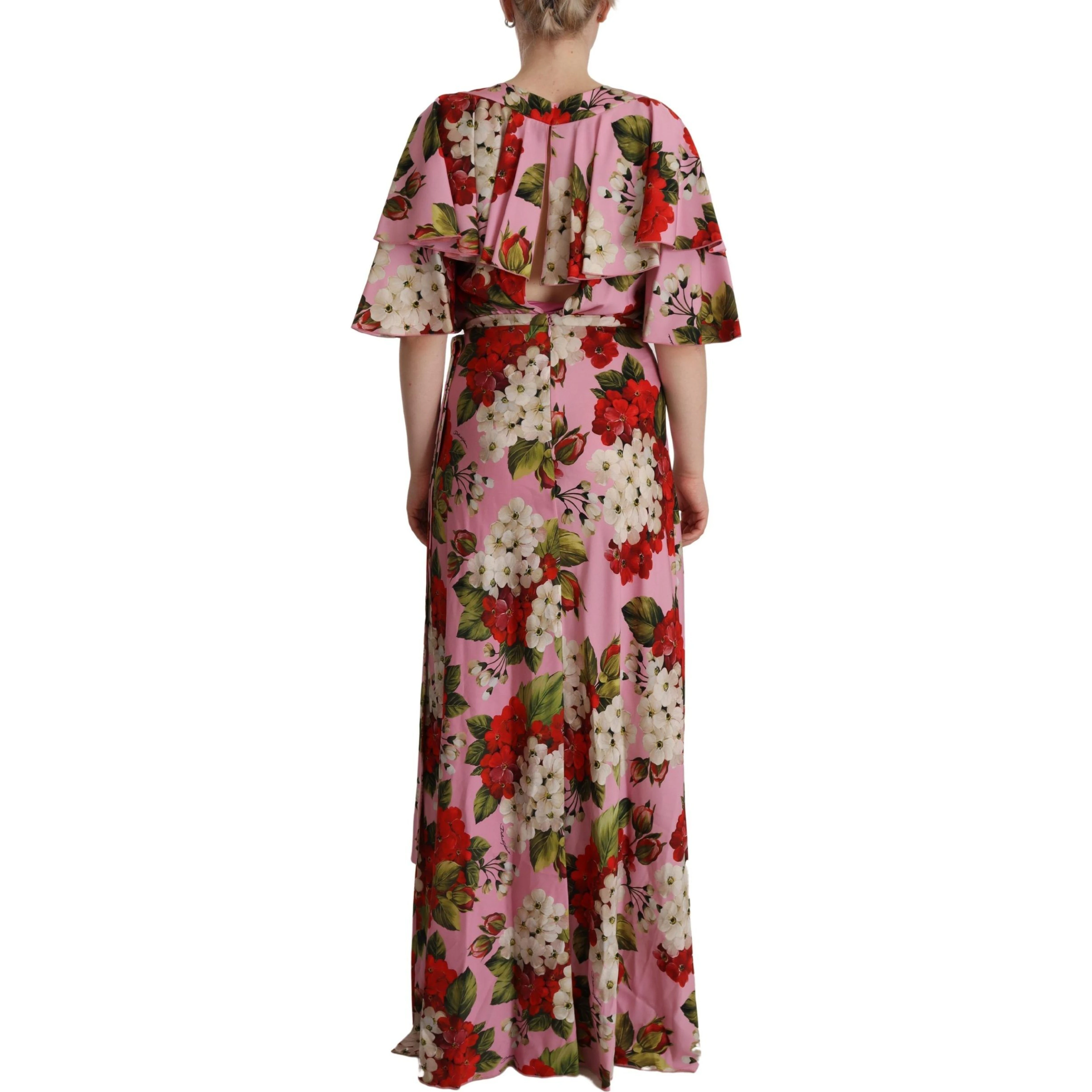 Pink Floral Silk Stretch Gown Maxi Dress