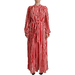 White Red Silk A-Line Shift Gown Dress