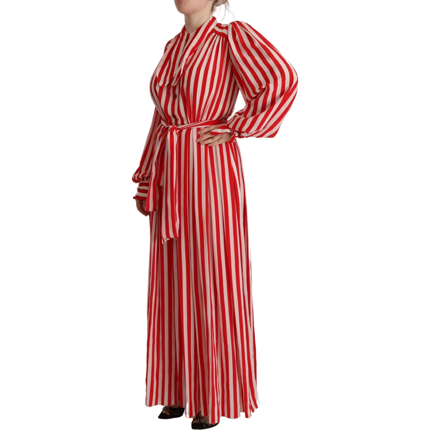 White Red Silk A-Line Shift Gown Dress