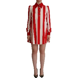 White Red Stretch Mini Shirt Gown Dress