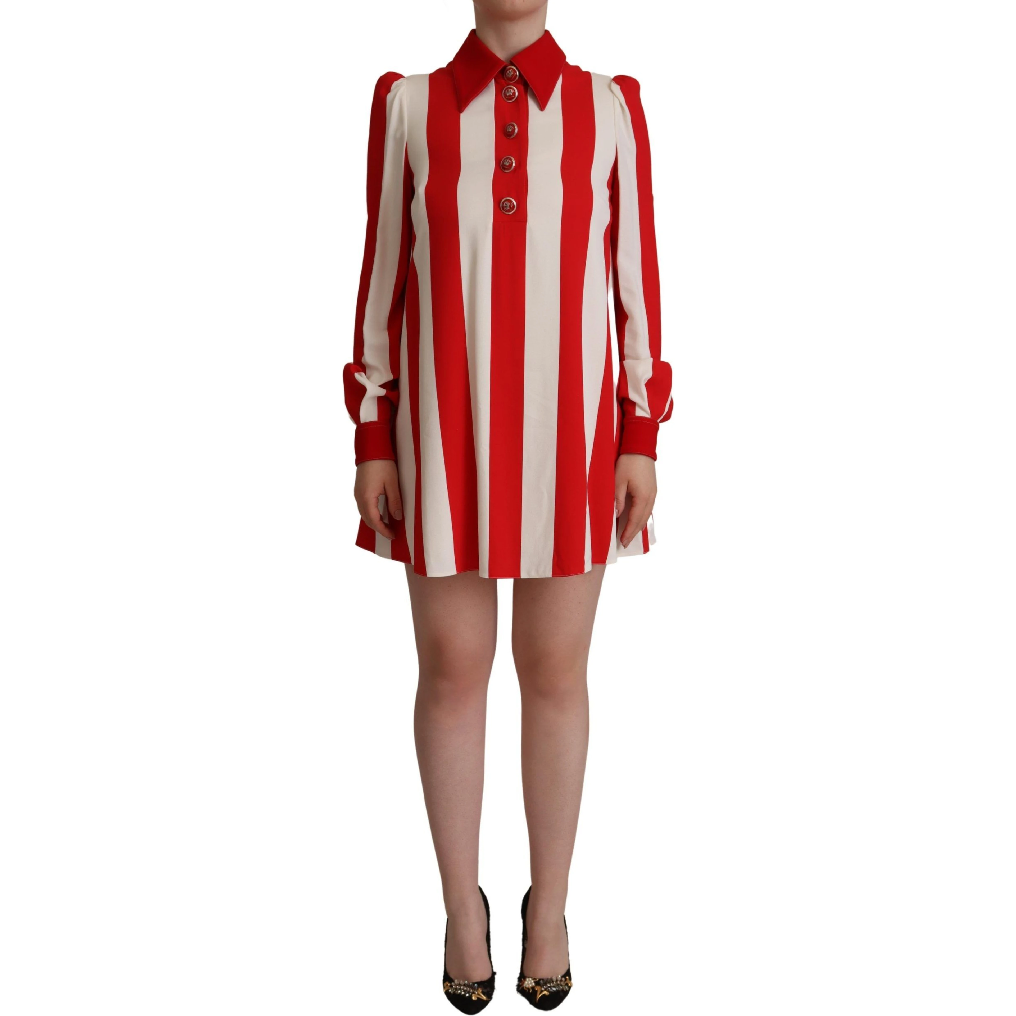White Red Stretch Mini Shirt Gown Dress