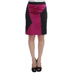 Pink Black Above Knees Cotton Stretch Skirt