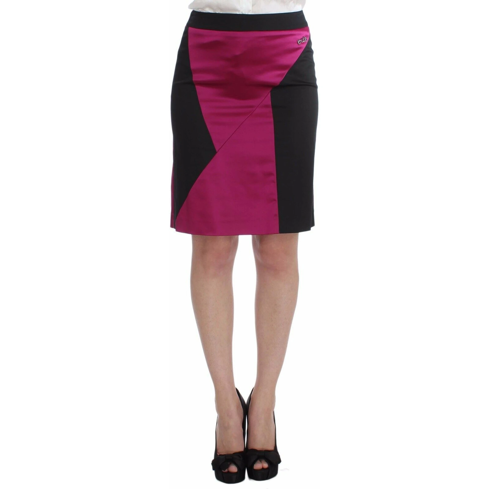 Pink Black Above Knees Cotton Stretch Skirt