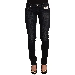 Black Washed Cotton Low Waist Slim Fit Denim Jeans