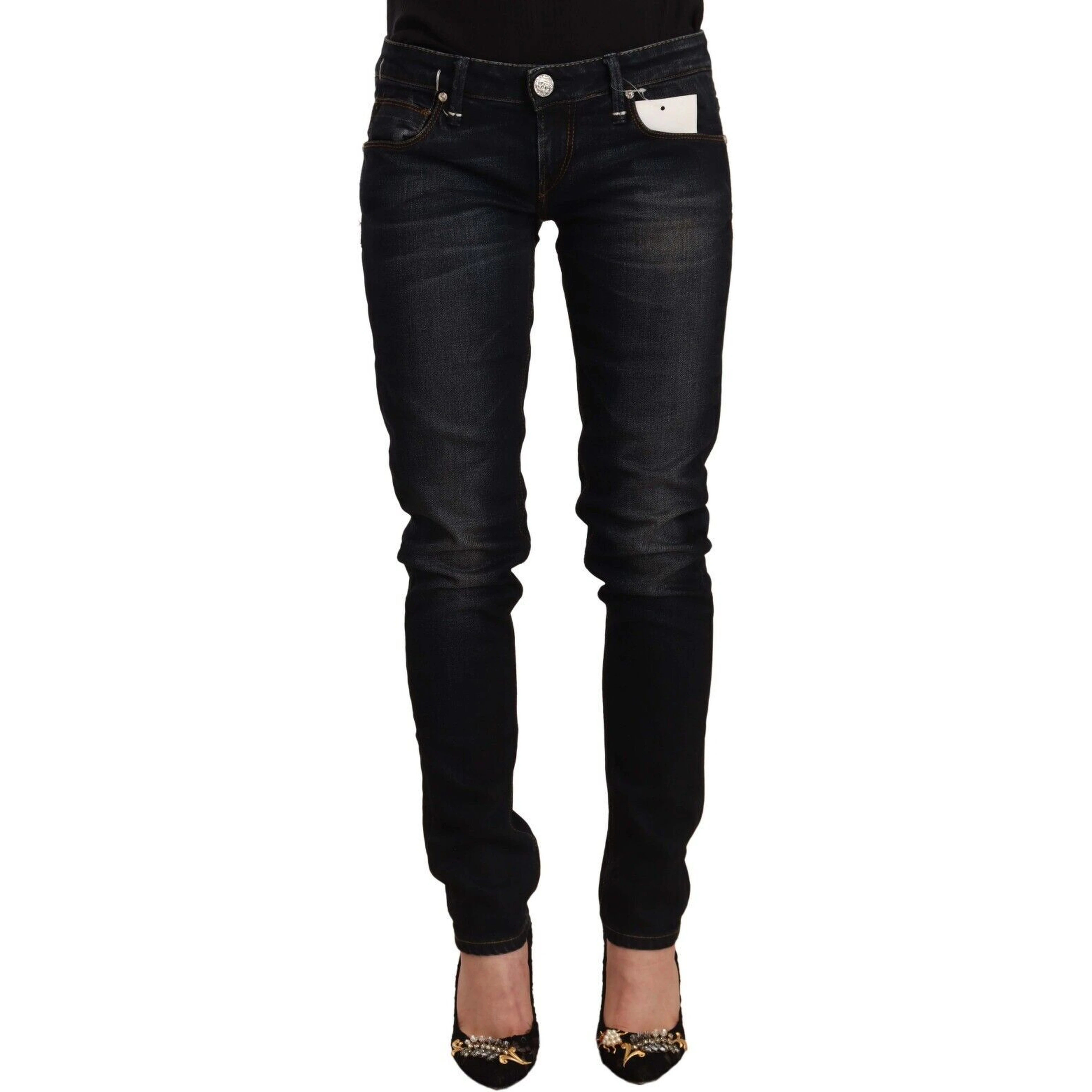 Black Washed Cotton Low Waist Slim Fit Denim Jeans