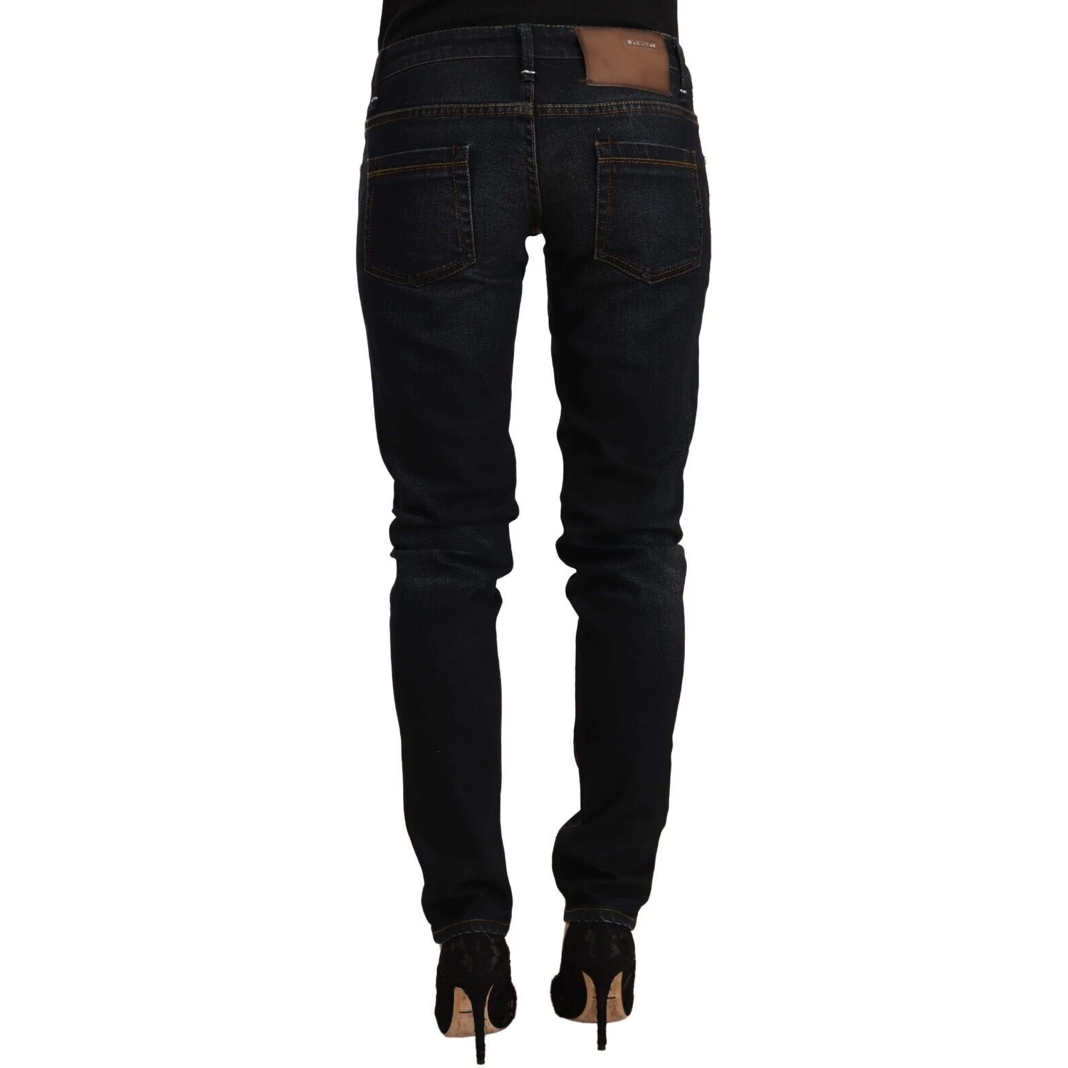 Black Washed Cotton Low Waist Slim Fit Denim Jeans