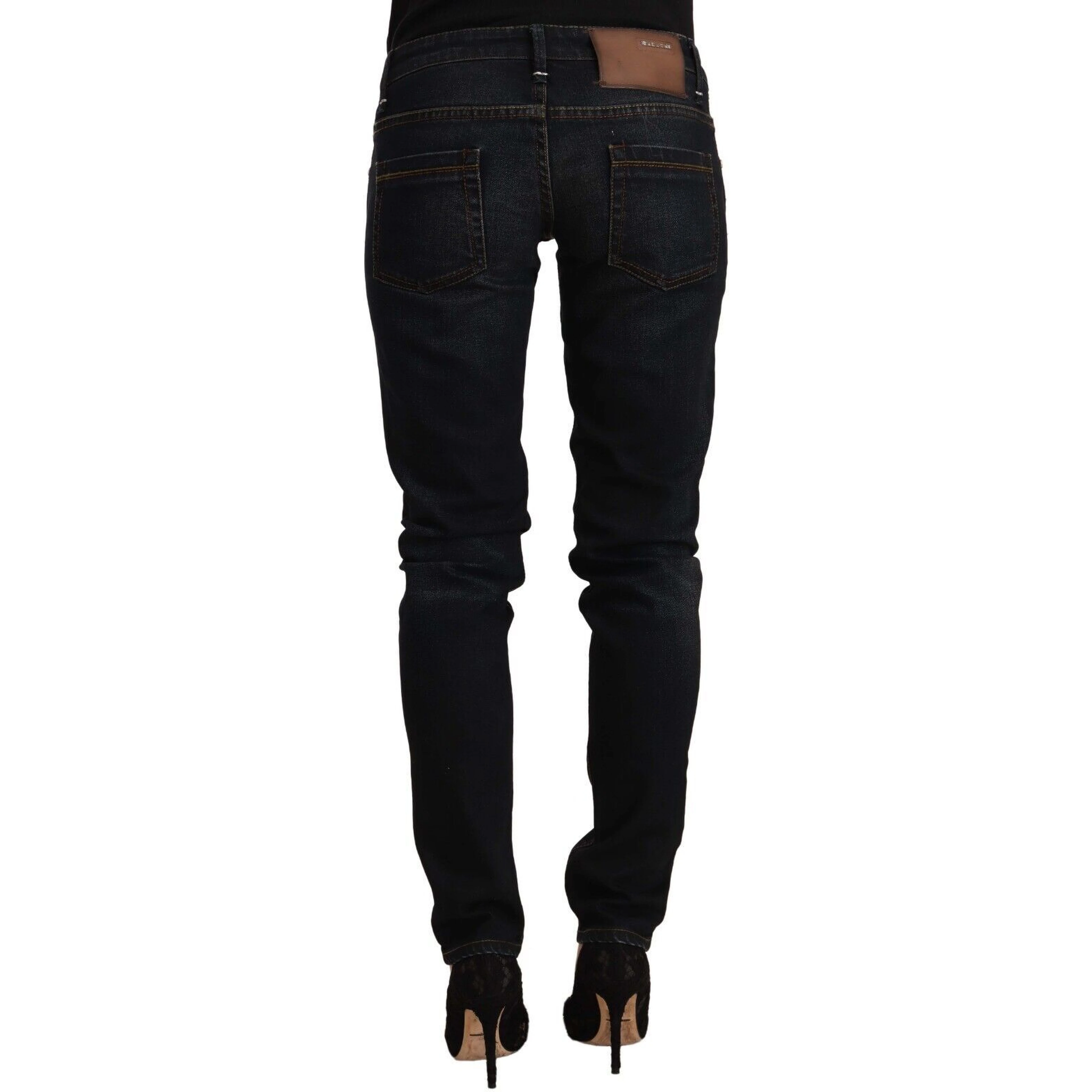 Black Washed Cotton Low Waist Slim Fit Denim Jeans