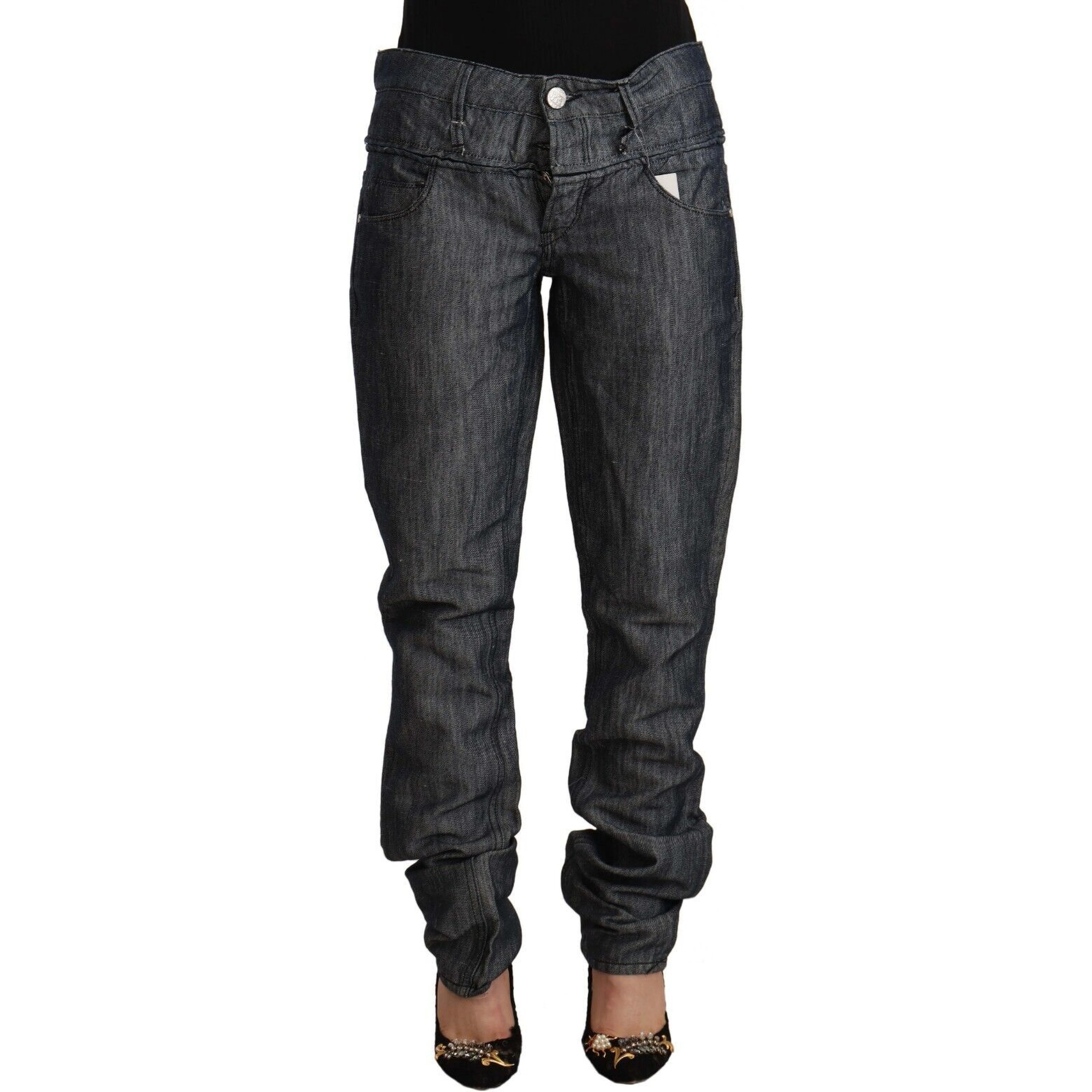 Dark Gray Ramie Mid Wide Waist Straight Denim Jeans