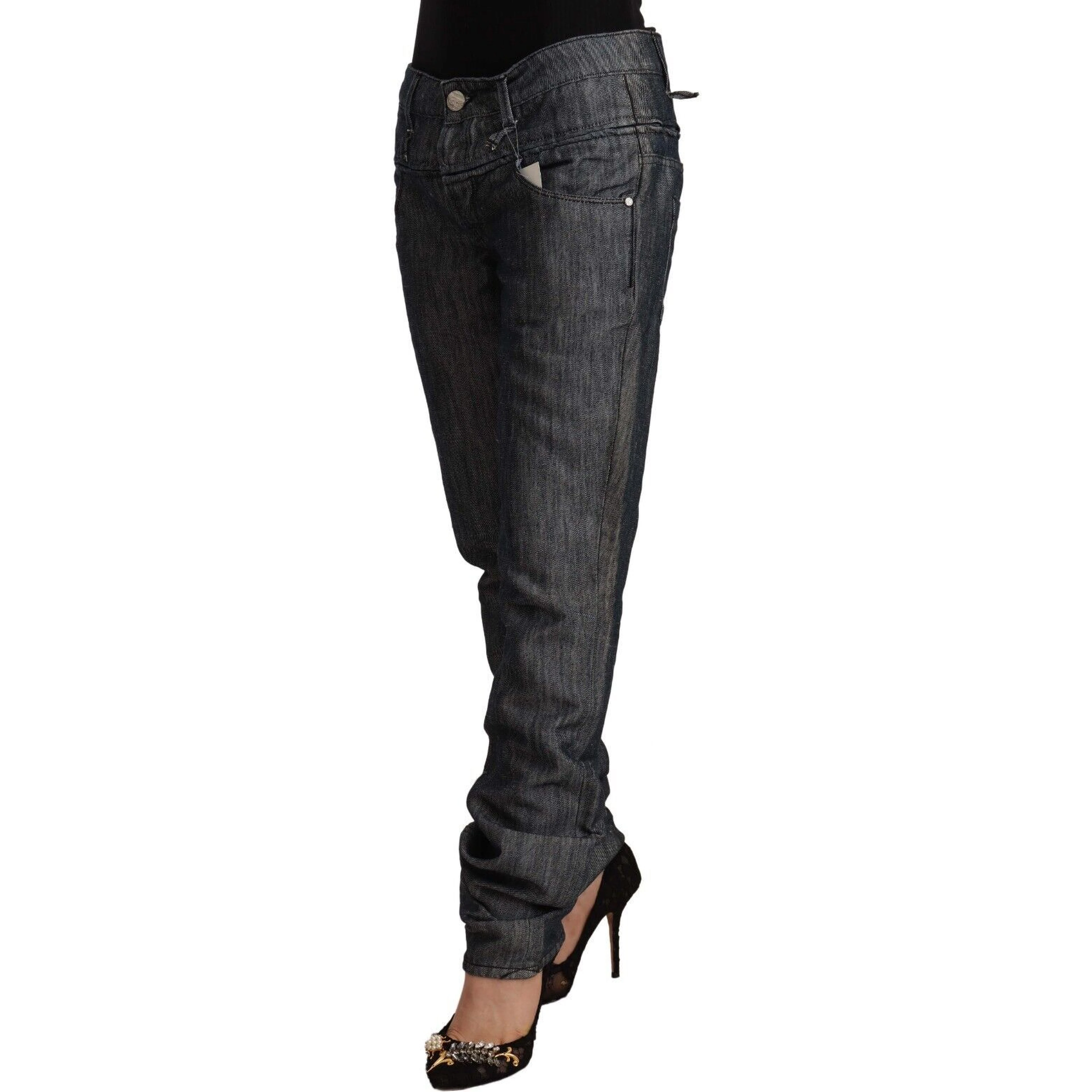 Dark Gray Ramie Mid Wide Waist Straight Denim Jeans