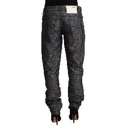 Dark Gray Ramie Mid Wide Waist Straight Denim Jeans