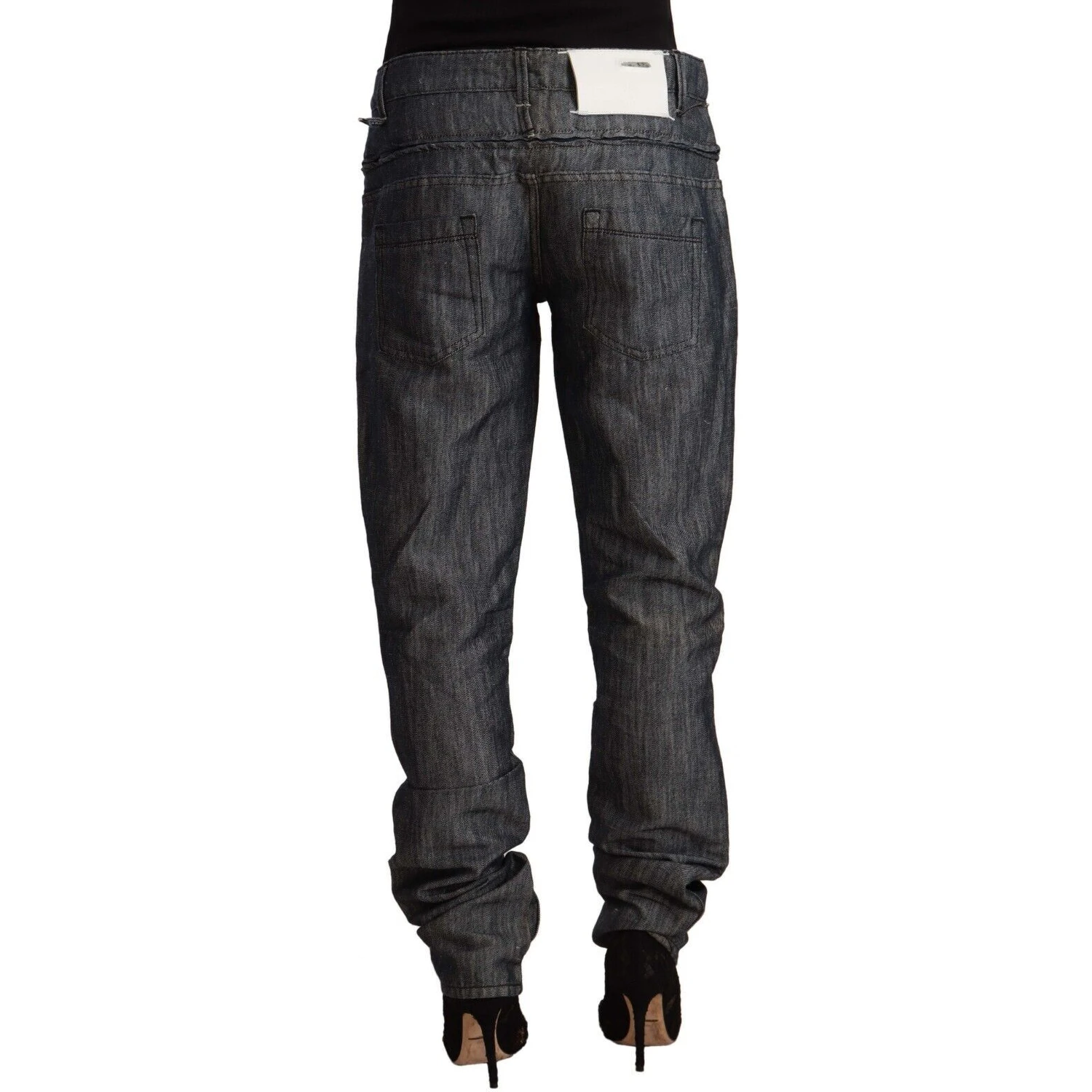 Dark Gray Ramie Mid Wide Waist Straight Denim Jeans