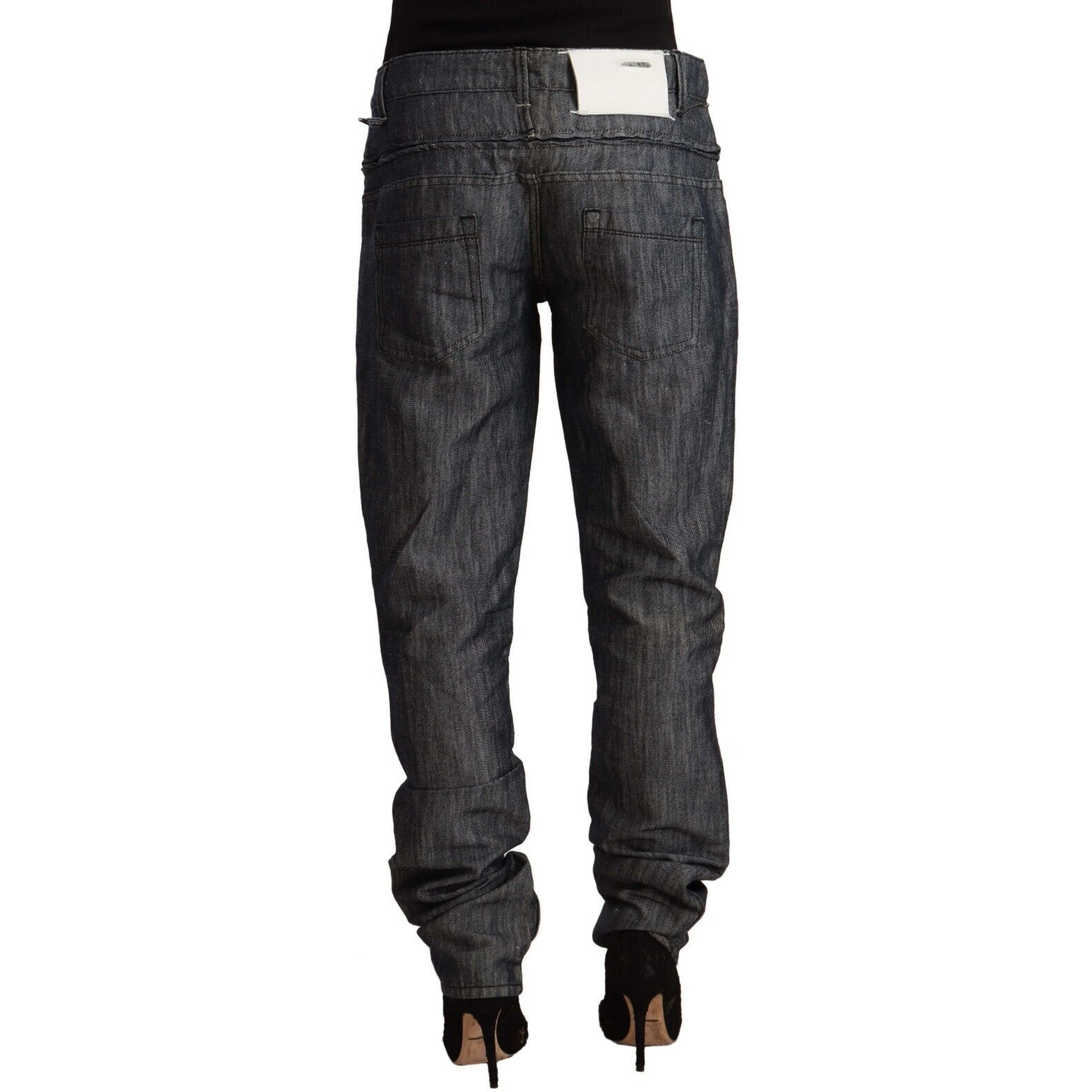 Dark Gray Ramie Mid Wide Waist Straight Denim Jeans