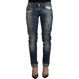 Blue Washed Low Waist Folded Hem Slim Fit Jeans