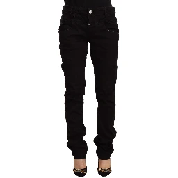 Black Low Waist Cotton Stretch Denim Skinny Jeans