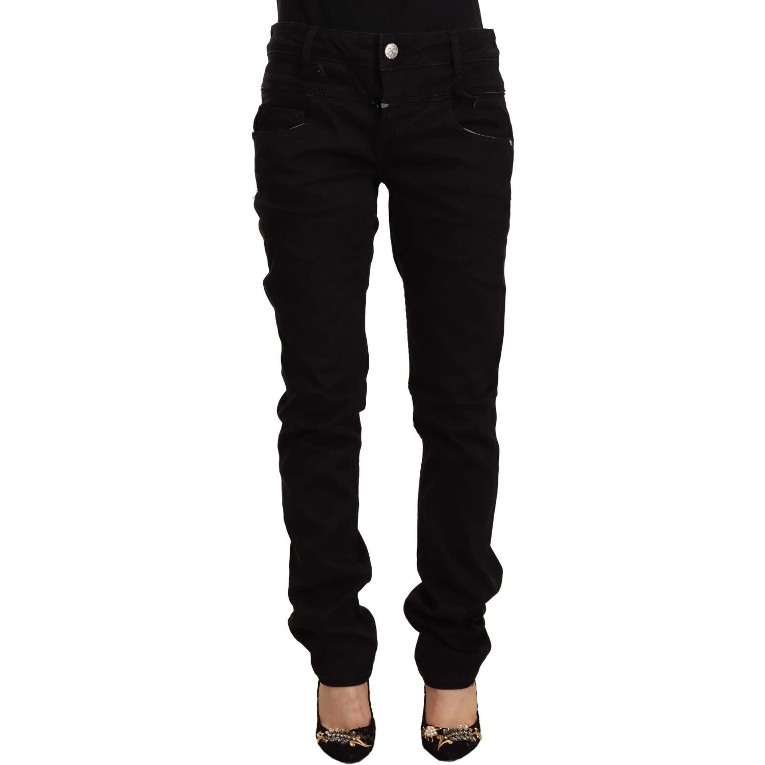 Black Low Waist Cotton Stretch Denim Skinny Jeans