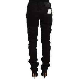 Black Low Waist Cotton Stretch Denim Skinny Jeans