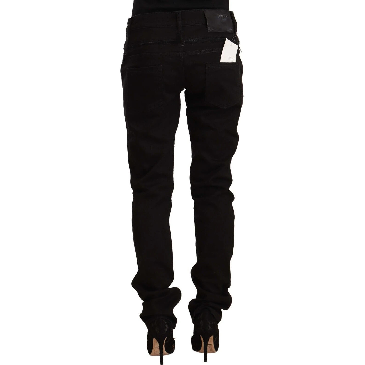 Black Low Waist Cotton Stretch Denim Skinny Jeans