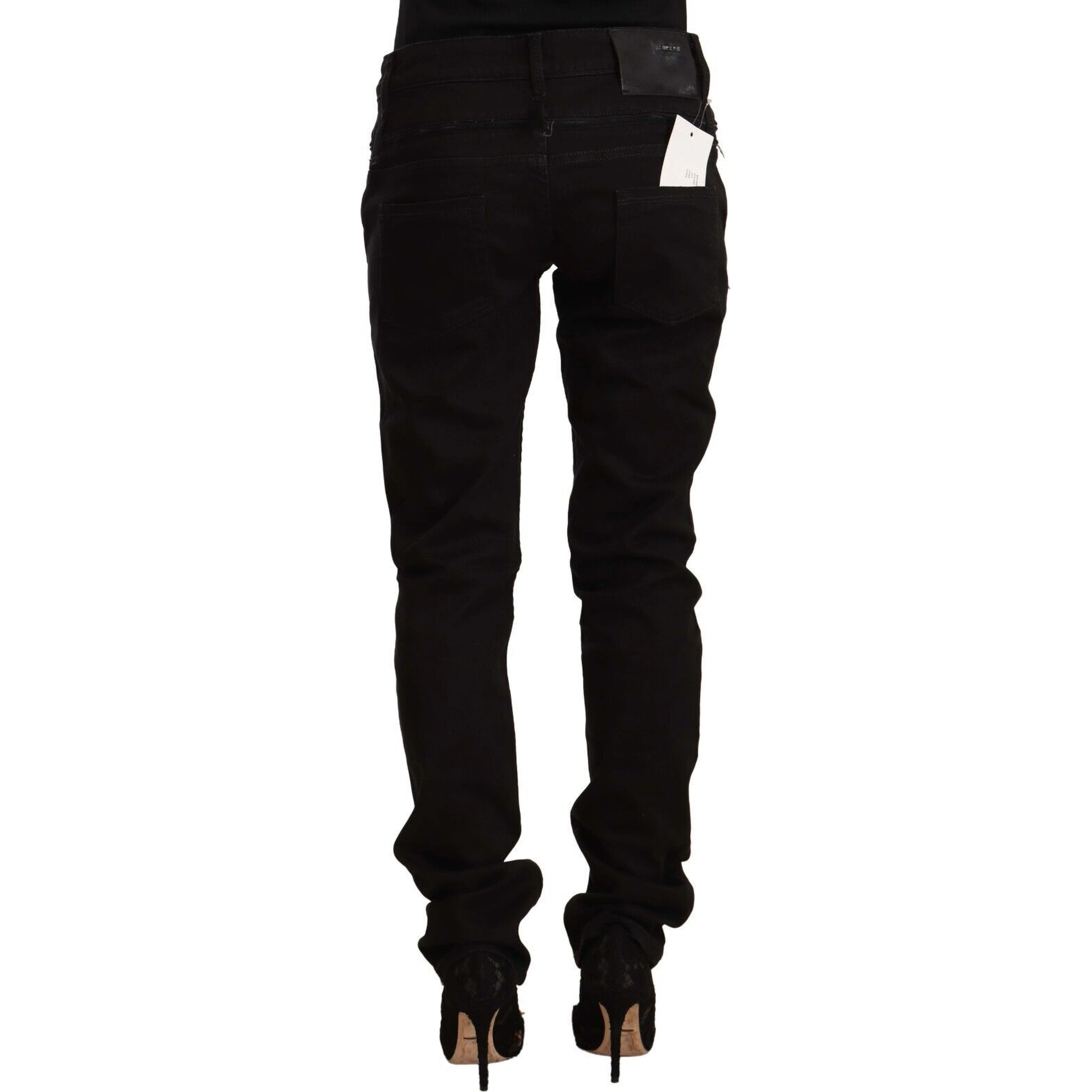 Black Low Waist Cotton Stretch Denim Skinny Jeans