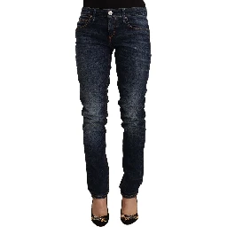 Blue Washed Cotton Mid Waist Skinny Denim Jeans