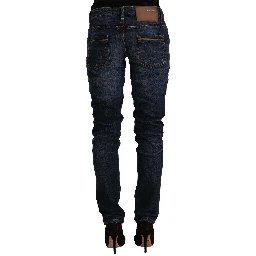 Blue Washed Cotton Mid Waist Skinny Denim Jeans