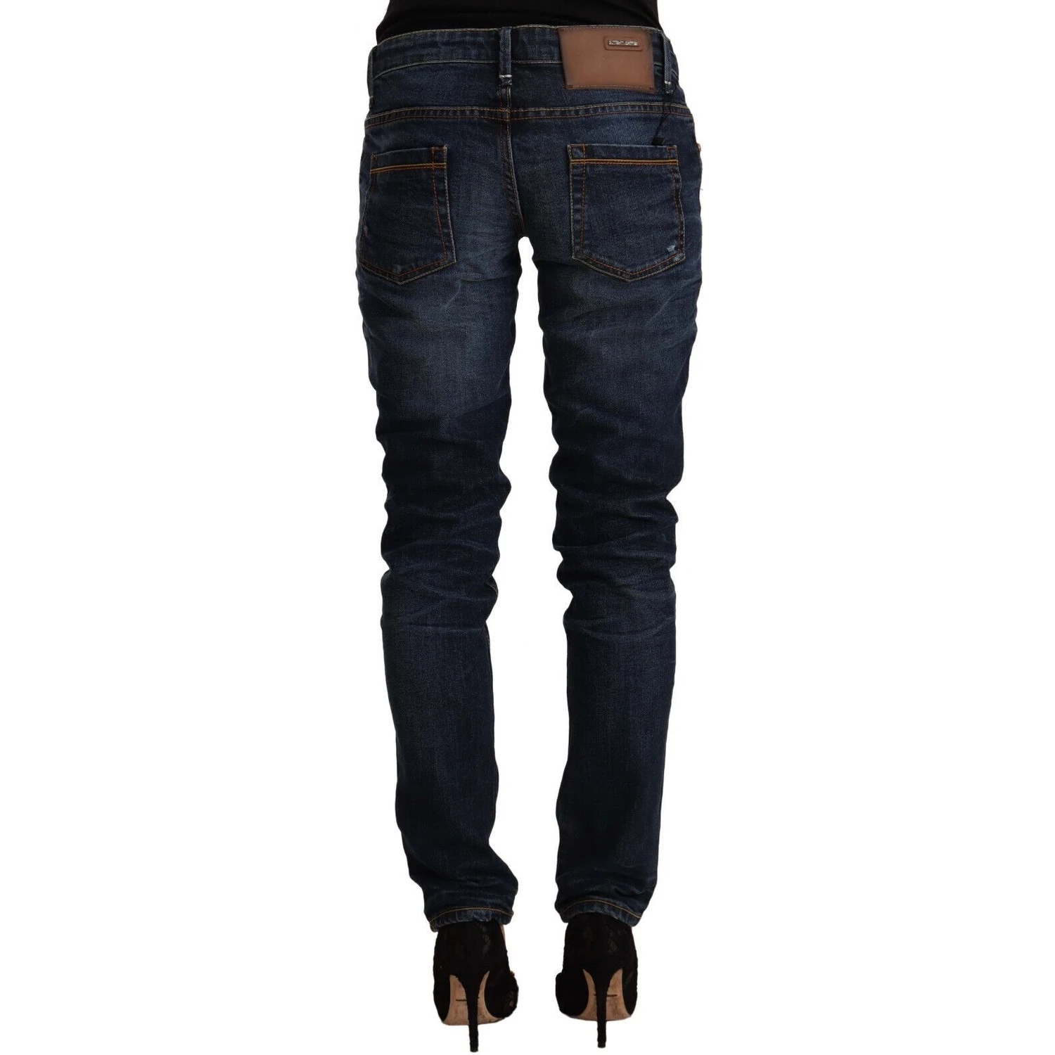 Blue Washed Cotton Mid Waist Skinny Denim Jeans