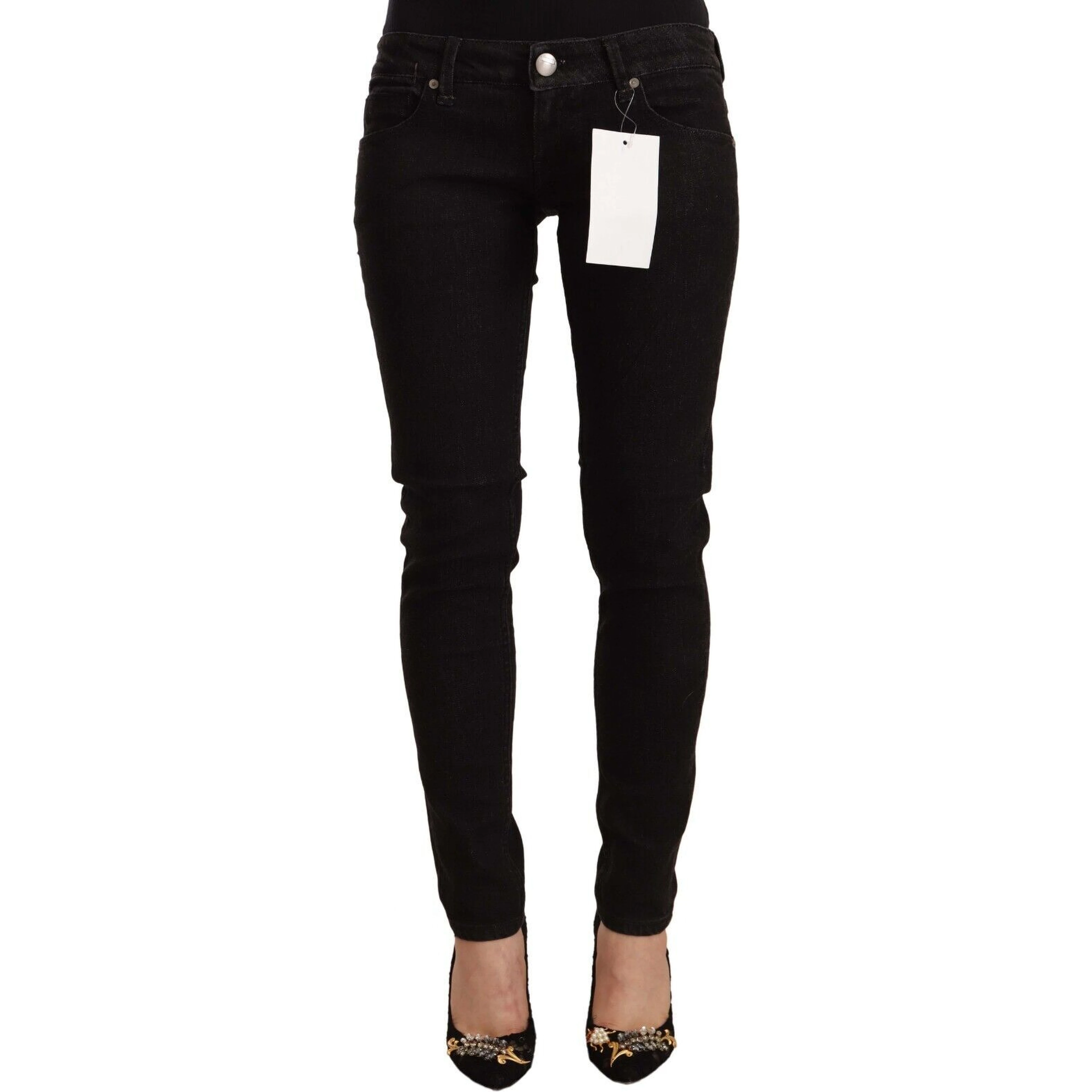 Black Cotton Low Waist Skinny Denim Jeans
