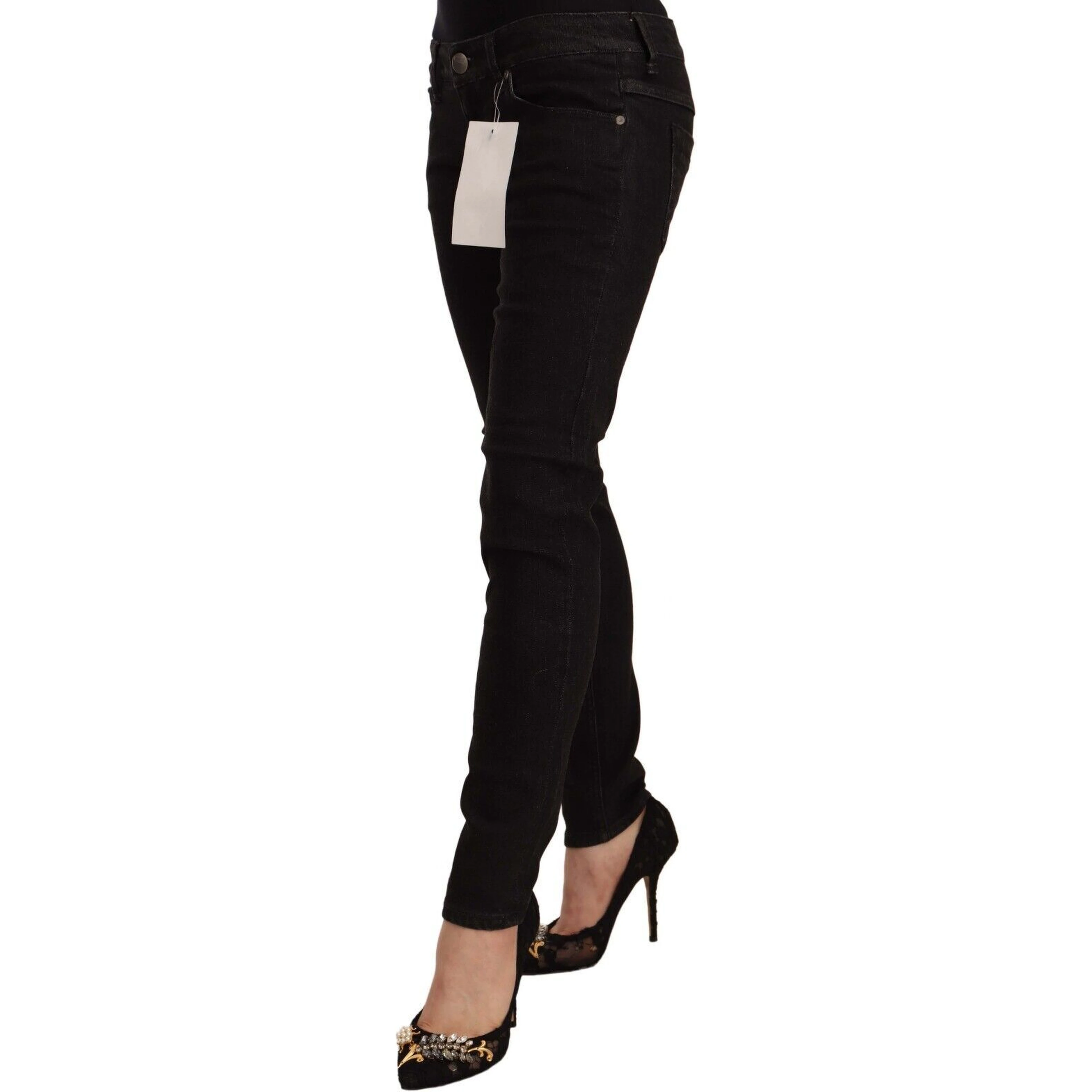 Black Cotton Low Waist Skinny Denim Jeans