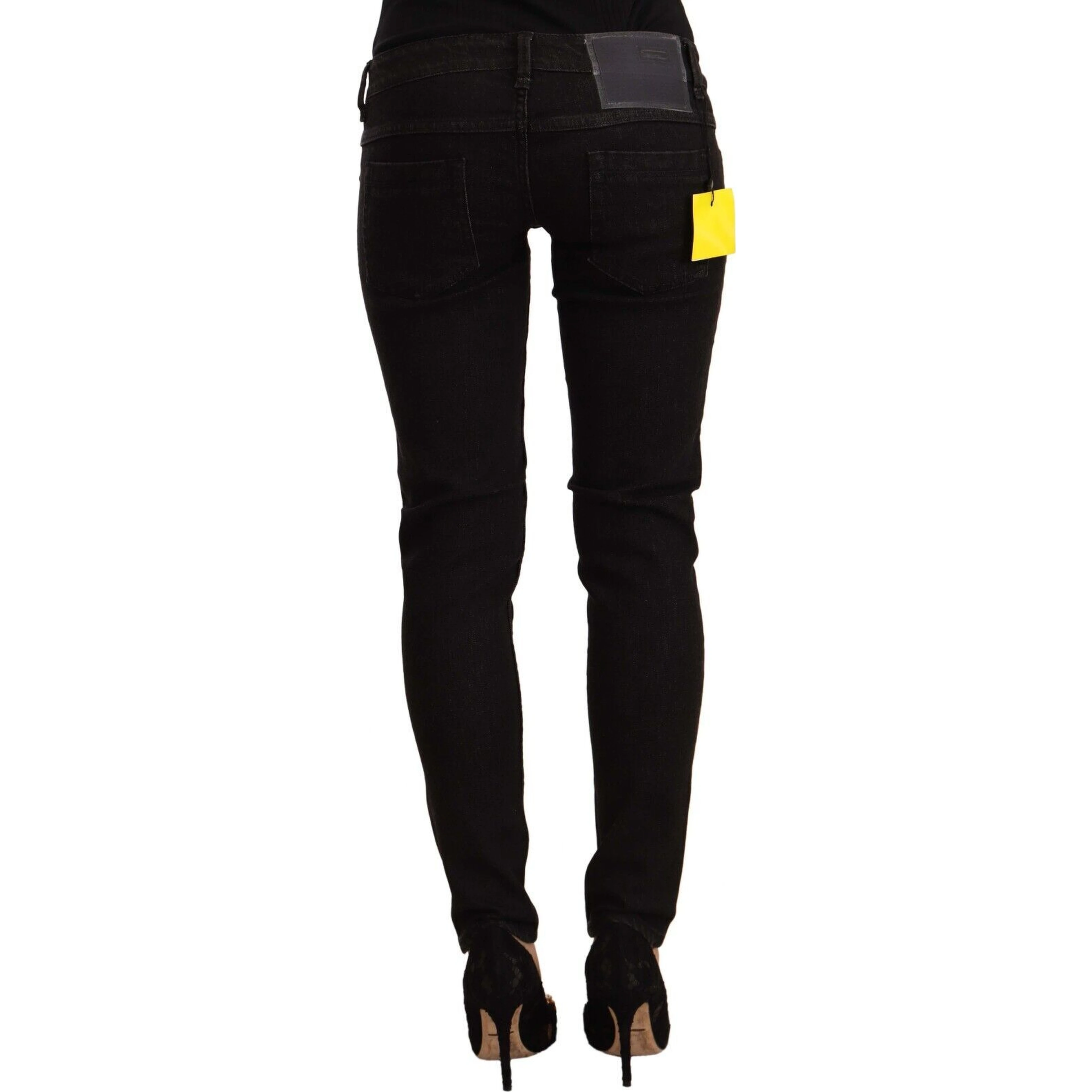 Black Cotton Low Waist Skinny Denim Jeans