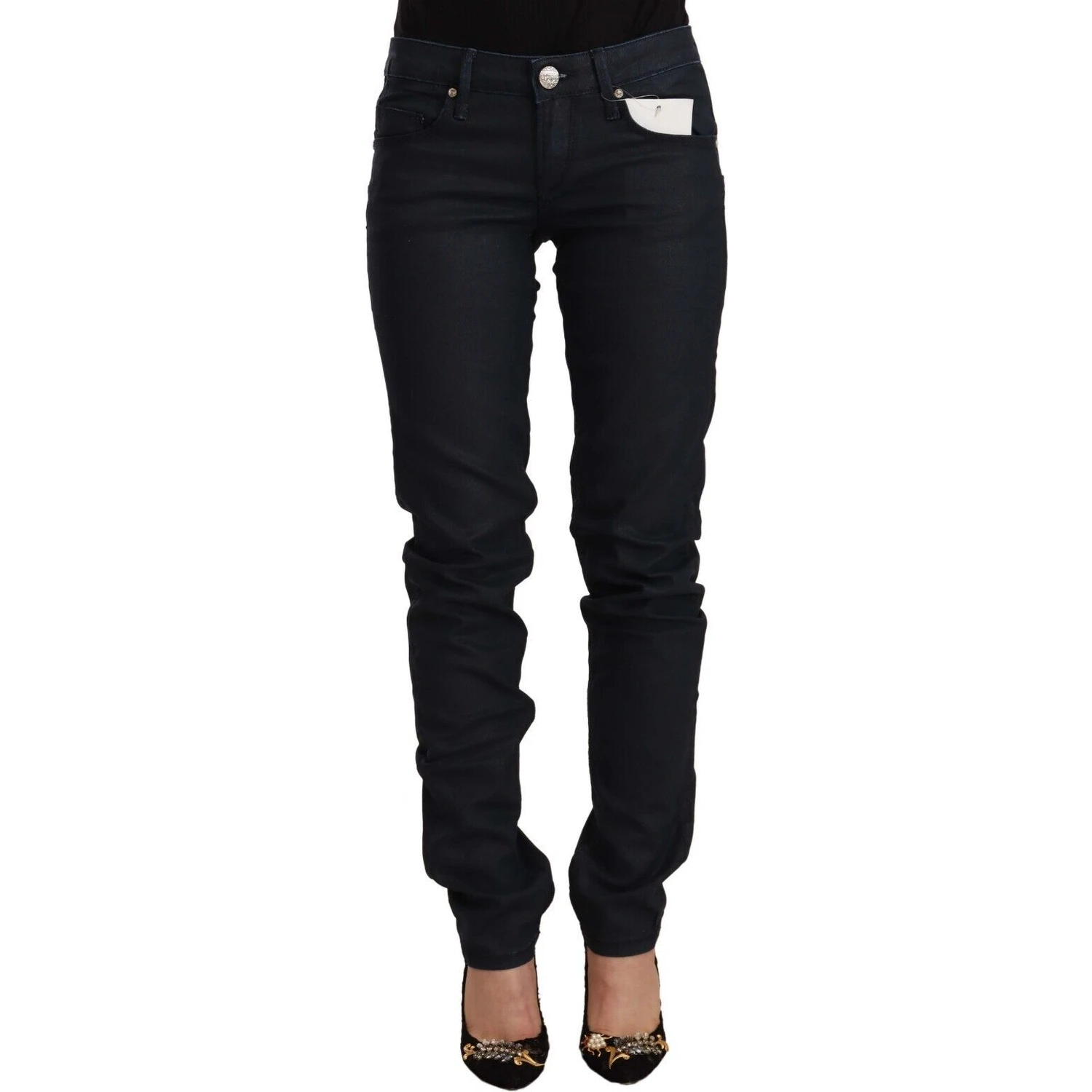 Black Cotton Low Waist Slim Fit Denim Jeans