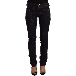 Black Mid Waist Cotton Denim Skinny Jeans