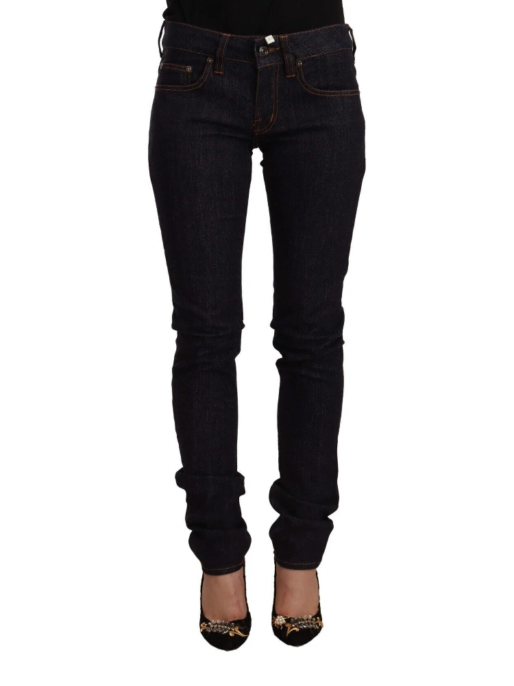 Black Mid Waist Cotton Denim Skinny Jeans