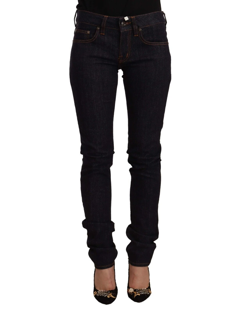 Black Mid Waist Cotton Denim Skinny Jeans