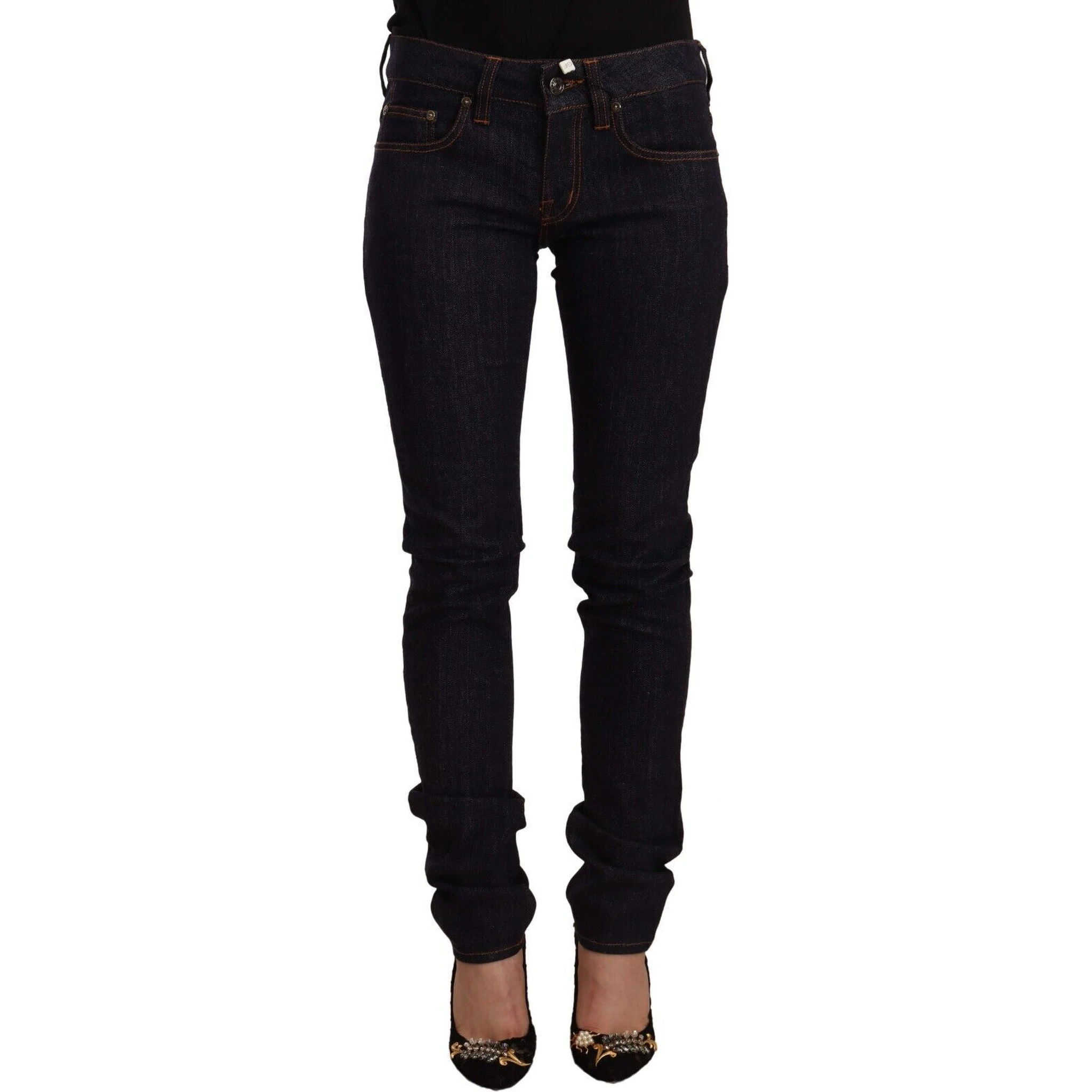Black Mid Waist Cotton Denim Skinny Jeans