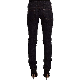Black Mid Waist Cotton Denim Skinny Jeans