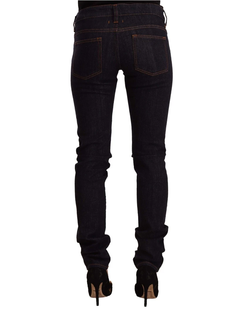 Black Mid Waist Cotton Denim Skinny Jeans