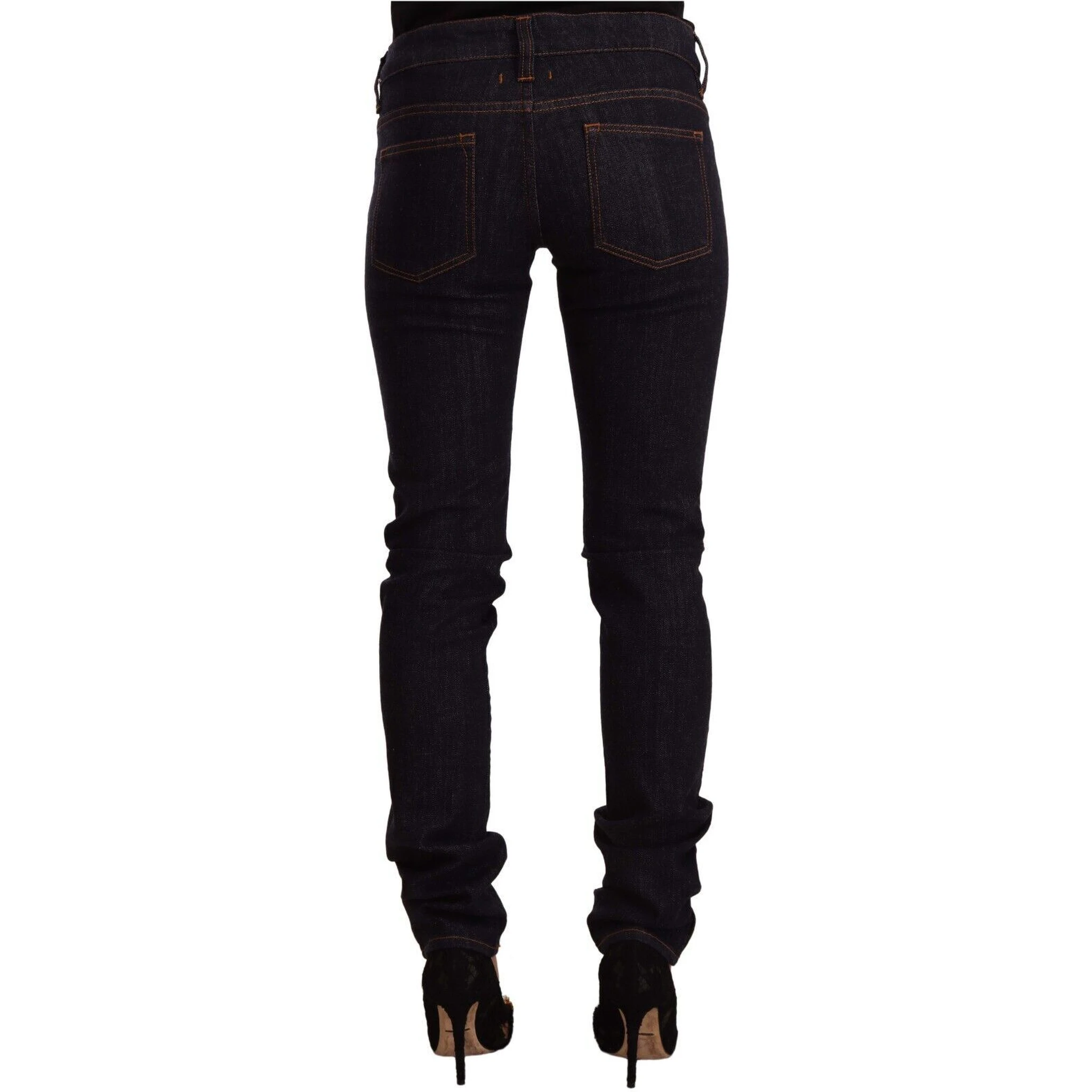 Black Mid Waist Cotton Denim Skinny Jeans
