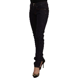 Black Mid Waist Cotton Denim Skinny Jeans