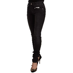 Black Washed Mid Waist Cotton Skinny Slim Fit Jeans