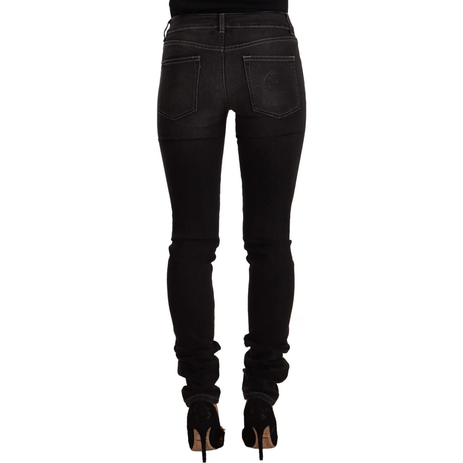 Black Washed Mid Waist Cotton Skinny Slim Fit Jeans