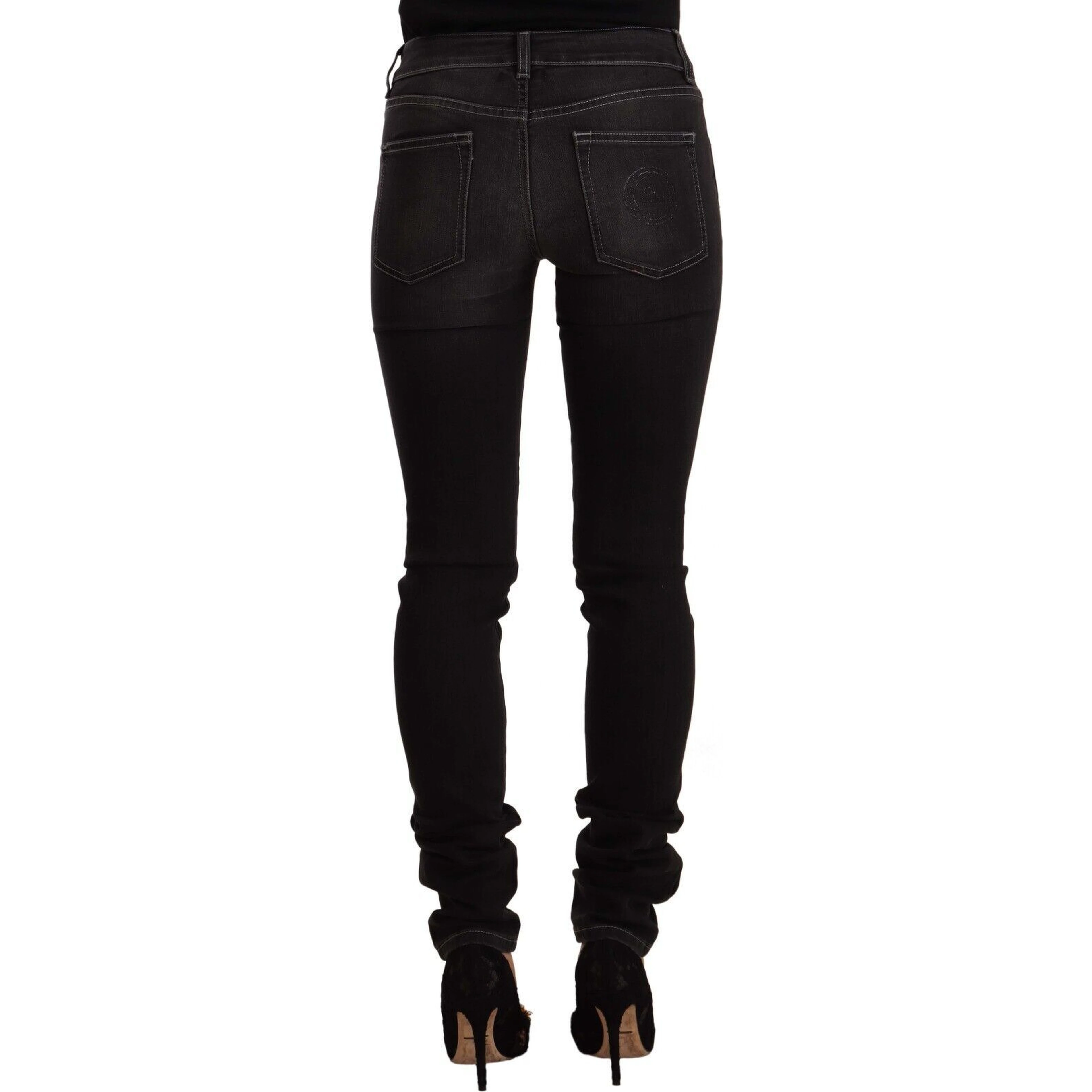 Black Washed Mid Waist Cotton Skinny Slim Fit Jeans