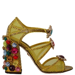 Yellow Leather Crystal Ayers Sandals Shoes